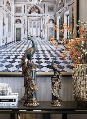 孔雀摆件新中式工艺品酒店客厅电视柜酒柜酒架玄关装饰品摆设摆件