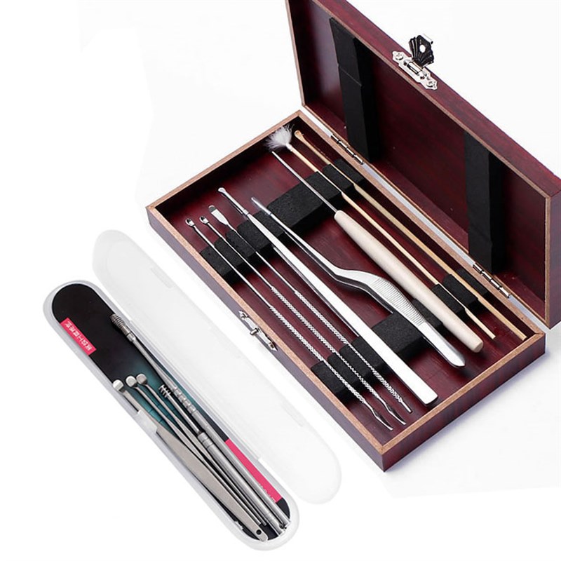 不锈钢掏耳朵耳勺采耳工具家用套装挖耳屎洞夹耳垢清理鹅毛棒镊子