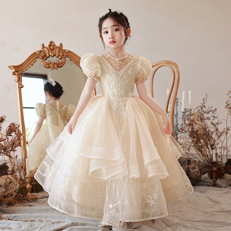 花童婚礼服女童连衣裙生日宴会公主裙高端舞蹈主持钢琴演奏表演裙