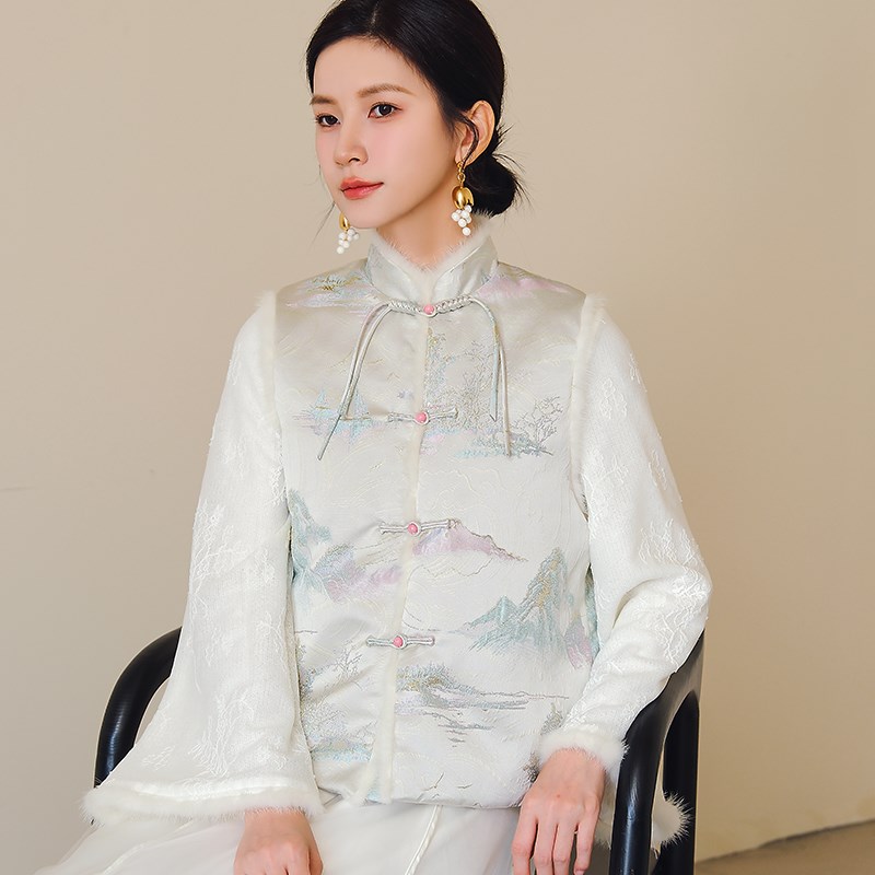 新中式马甲民国风改良唐装棉袄刺绣中国风女装盘扣禅意茶服女冬季