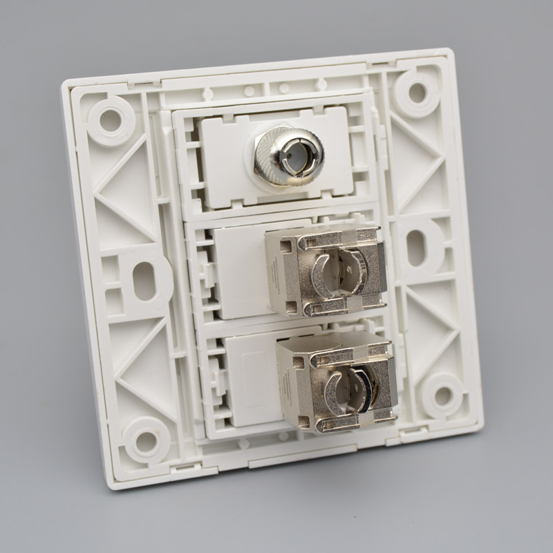 双口超六类网络电视插座2个千兆屏蔽网线口电脑TV闭路有线面板插