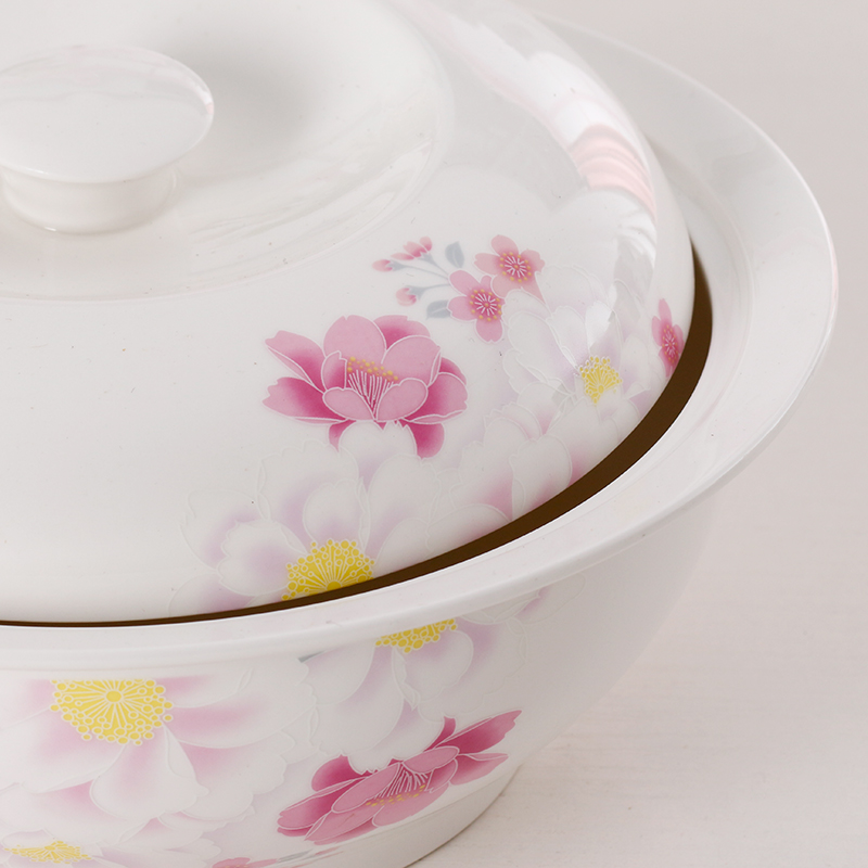 品锅景德镇陶瓷双耳汤盆 家用带盖汤碗9英寸盖碗大号汤锅可微波炉