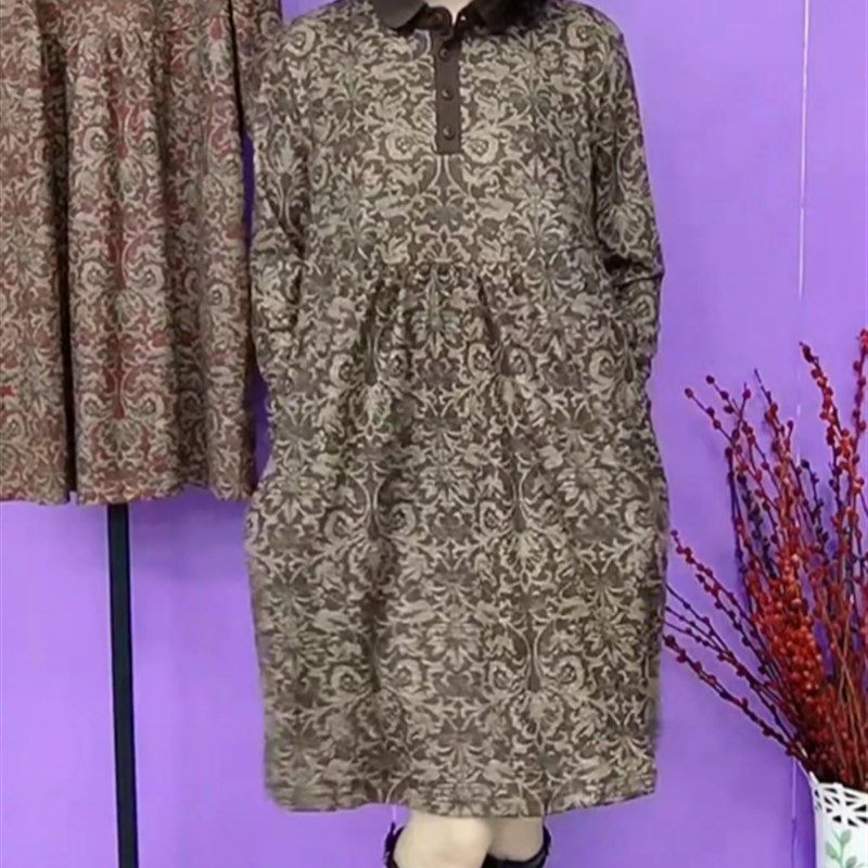 春秋新款复古花拼接连衣裙宽松遮肚显瘦百搭休闲长袖中长款POLO裙,女装/女士精品,连衣裙,淘宝优惠券,粉丝福利购,淘宝优惠卷