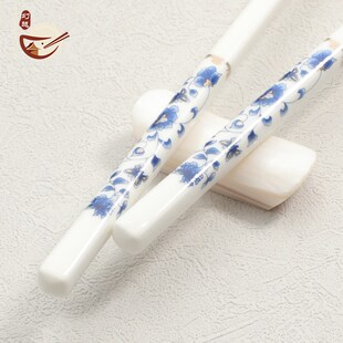 景德镇陶瓷筷青花瓷中国水墨风高档礼盒筷子10双耐高温釉下彩餐具