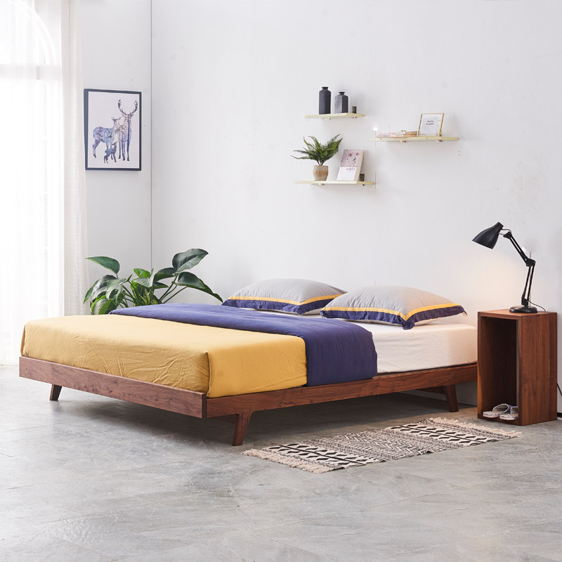 榻榻米床矮床红橡木黑胡桃床无床头床架北欧床小户型定制无靠背床
