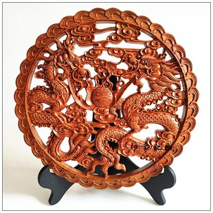 桃木二龙戏珠挂件双龙戏珠摆件客厅玄关酒柜家居装饰品