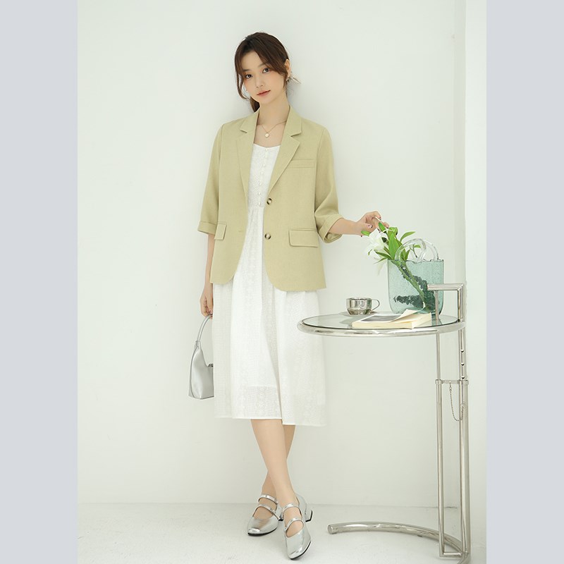 奈格薇儿小个子防晒西装外套女夏2024新款休闲通勤七分袖短裤套装
