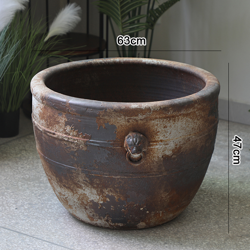 陶瓷大型水缸鱼缸复古做旧庭院造景流水套装门海酒店民宿室外缸