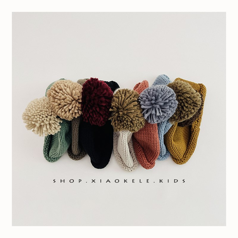 韩国宝宝帽子秋冬季针织毛线帽可爱毛球男女童套头帽儿童瓜皮帽潮