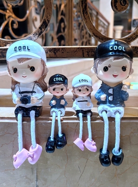 客厅家居墙面装饰小摆件卡通吊脚娃娃一家四口创意装饰摆件礼品