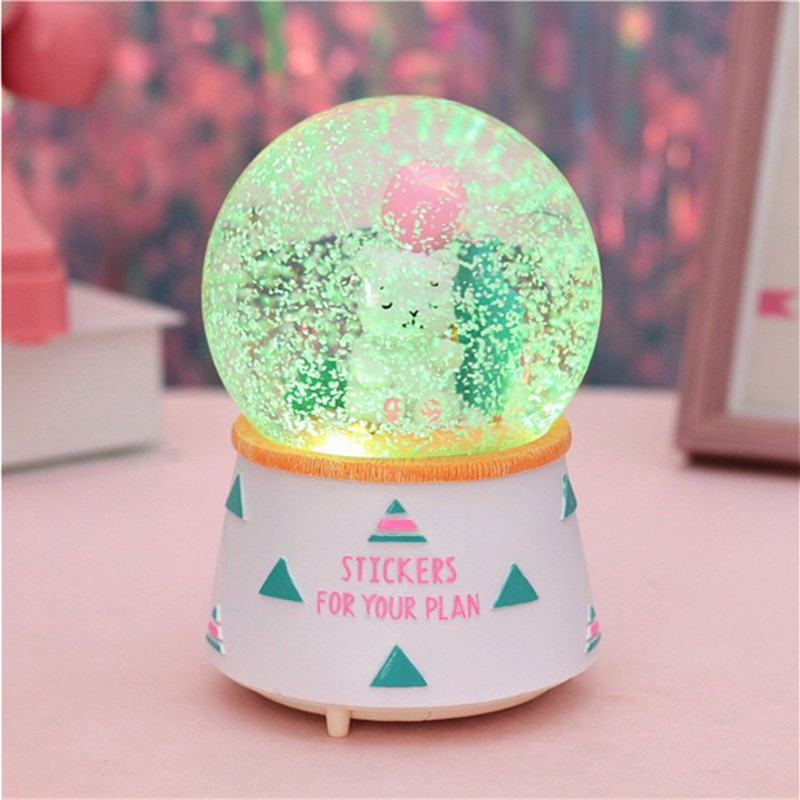 创意彩灯飘雪花卡通麋鹿森灵玻璃水晶球音乐盒女生儿童生日礼品