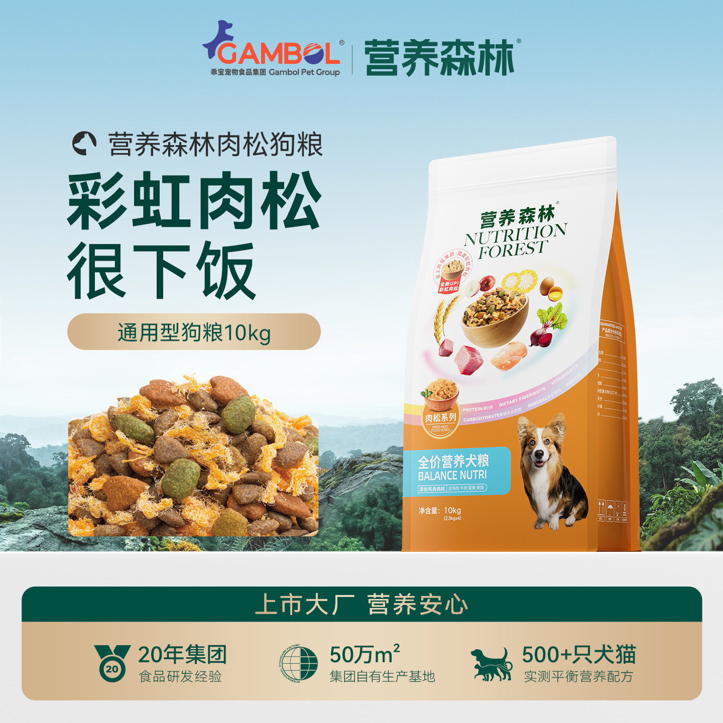 营养森林狗粮成犬通用型泰迪金毛比熊柯基肉松成犬粮10kg