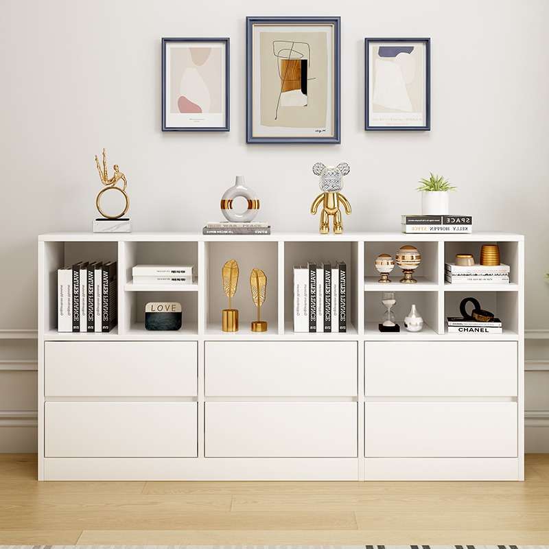 实木书柜组合矮柜家用简约奶油风电视储物柜落地飘窗柜隔断餐边柜