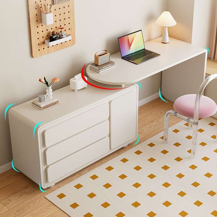 奶油风法式转角电脑书桌斗柜一体卧室学生学习家用旋转梳妆台l型