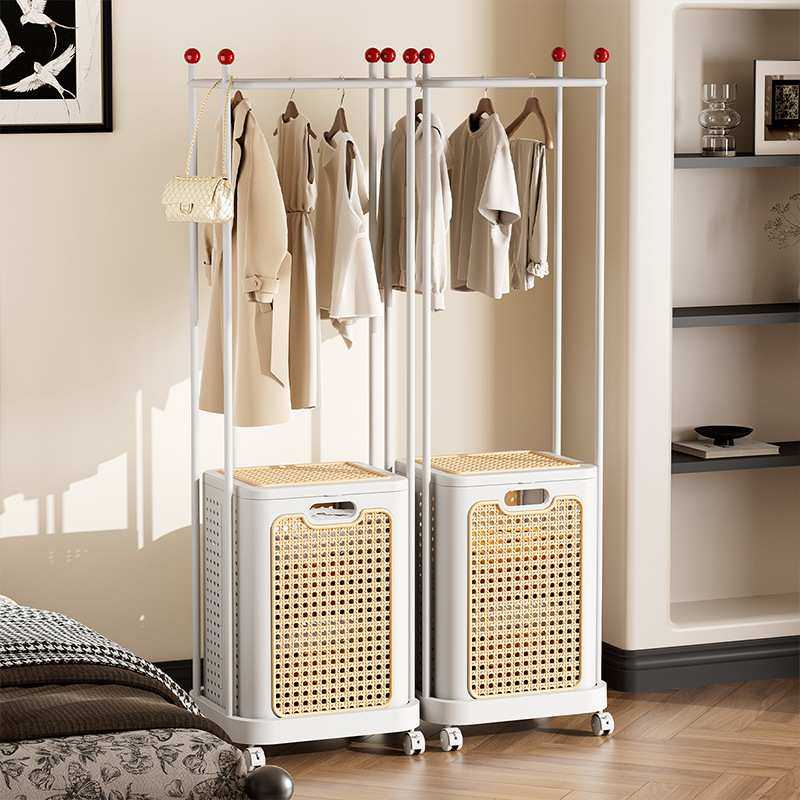 新落地衣帽架可移动收纳藤编卧室简约日式家用房间带脏衣篓挂衣架,3C数码配件,摄像机配件,淘宝优惠券,粉丝福利购,淘宝优惠卷