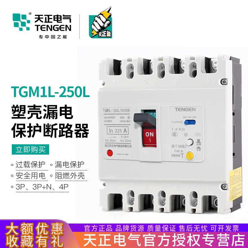 天正 TGM1L-250L/4300B 250A漏电保护空气开关塑壳断路器200A160A