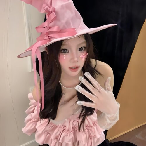 万圣节粉色蝴蝶结女巫帽COS