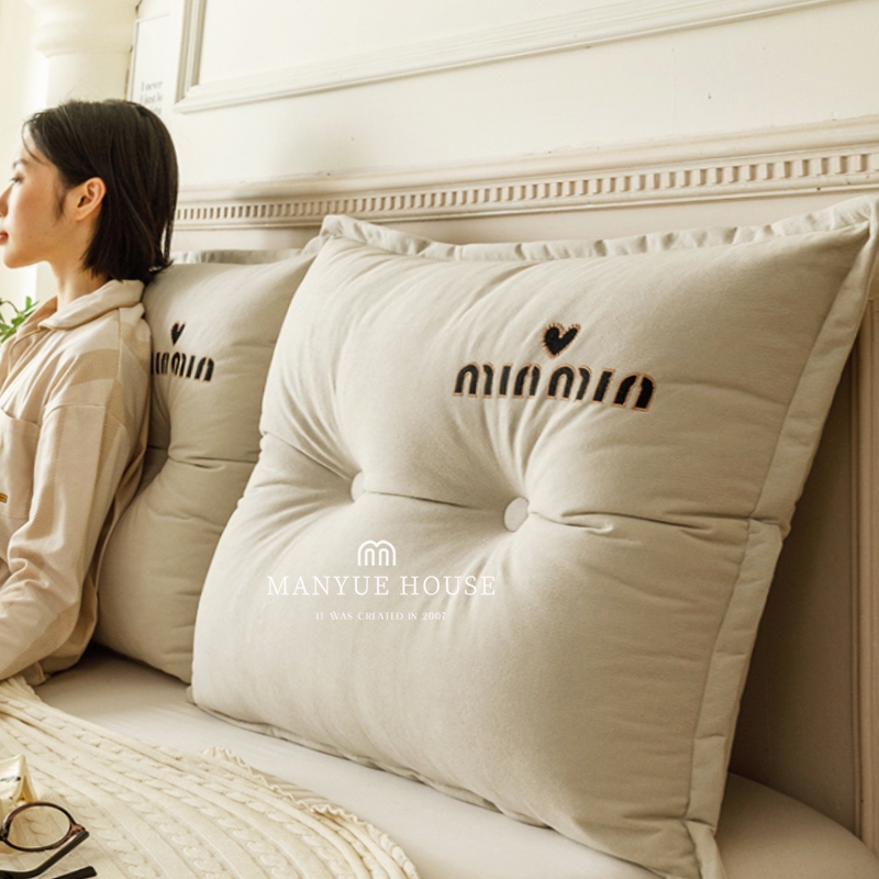 蔓越家 奶油色锦丝绒床头靠垫沙发长靠枕双人软包组合靠背可拆洗