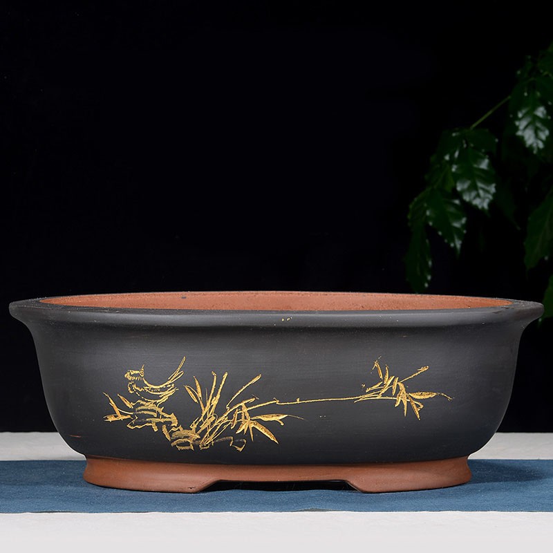 紫砂花盆椭圆形盆景花盆室内盆栽种植盆老K桩榕树花盆绿植花卉盆