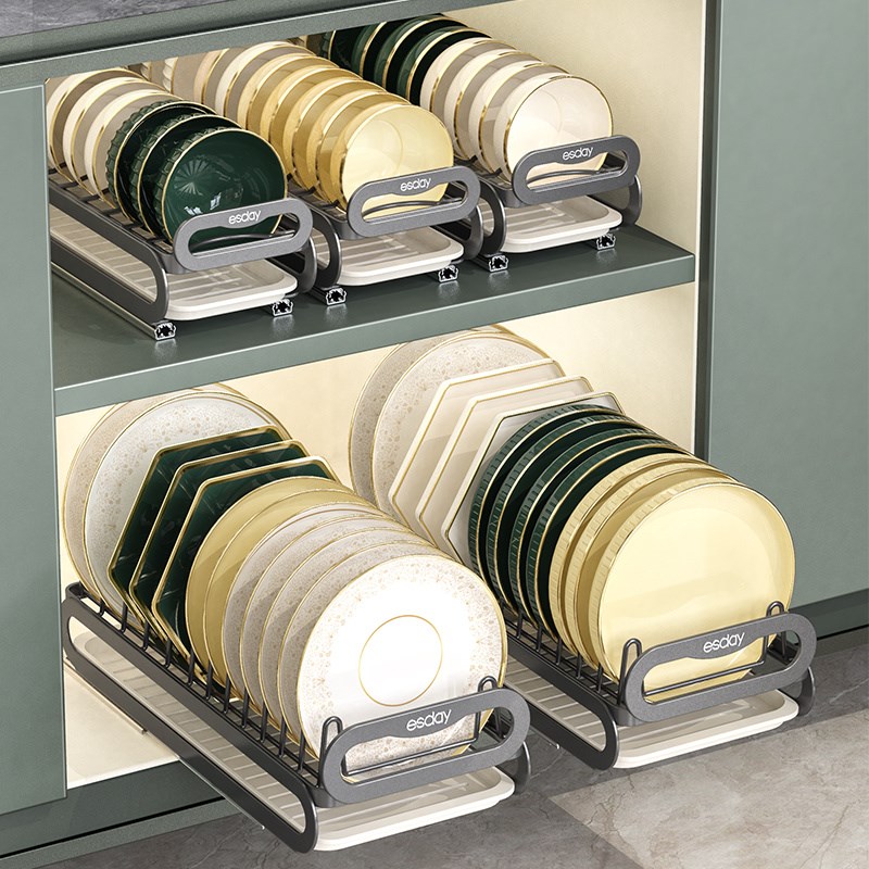 抽拉式碗架厨房橱柜拉篮碗篮抽y屉内置抽拉碗碟架收纳架沥水置物