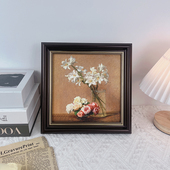 法美式 饰画挂画 复古油画桌面摆件方形相框高级艺术摆台卧室客厅装