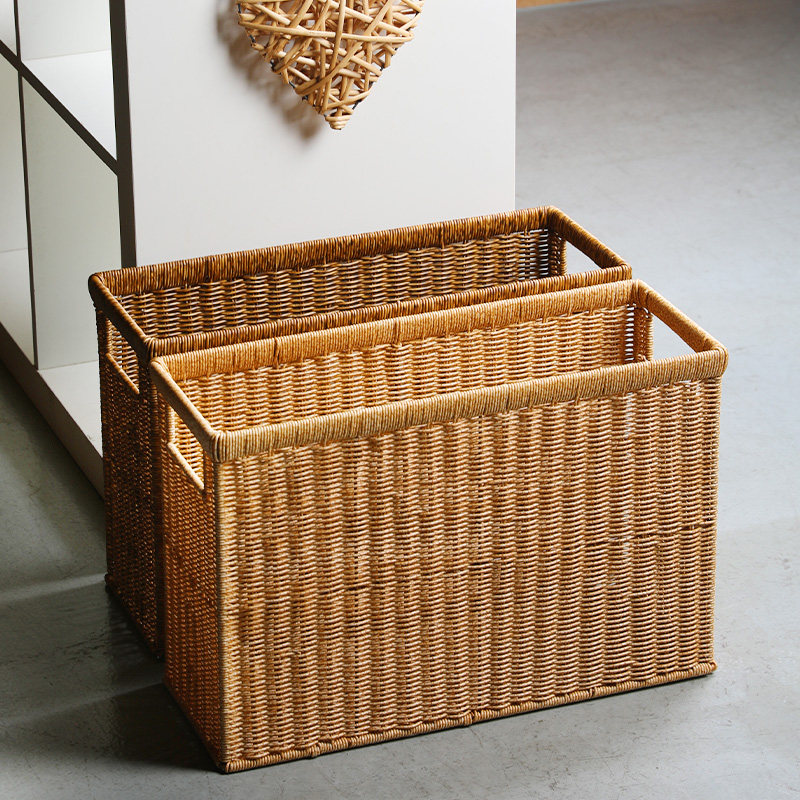创意塑料藤编客厅茶几边角置物筐健F身房红酒筐文艺整理收纳篮大