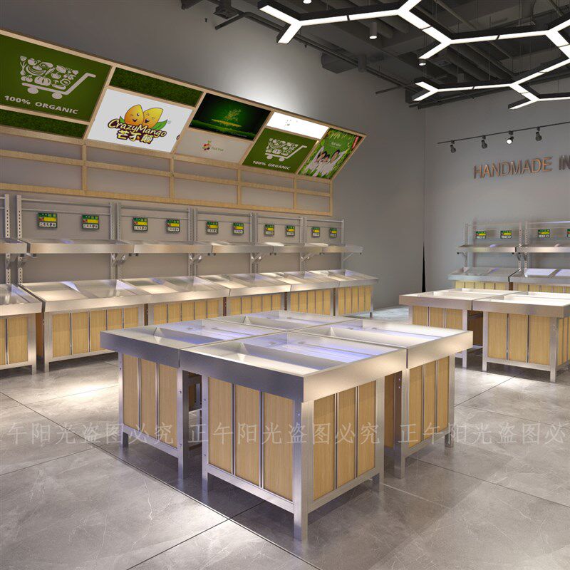 超市水果货架g多层果蔬展示堆头置物架全不锈钢生鲜店靠墙蔬菜架