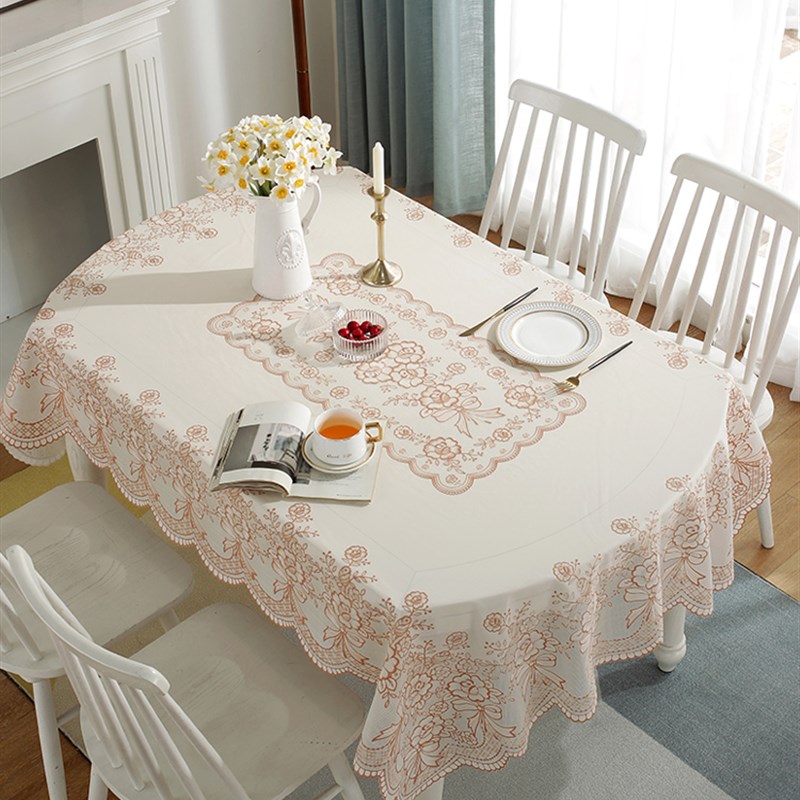 桌布防水防油免洗高级感ins风长方家用PVMC茶几垫台布椭圆形餐桌