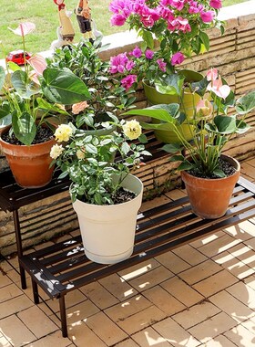 铝合金阳台庭院阶梯花架室外铁艺落地式多层花盆架V子高矮脚置物