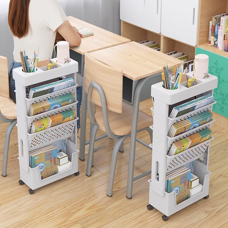 小推车置物架子h桌下书本收纳神器学生宿舍可移动整理架带滑轮书