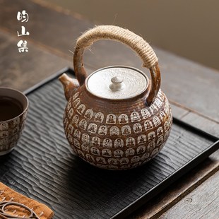 复古功夫茶具围炉煮 万佛茶壶烧水壶手工n鎏银提梁壶陶瓷家用中式