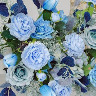 饰摆设装 婚庆道具仿真花绢花蓝色系拱门A花艺室外草坪婚礼装 饰假