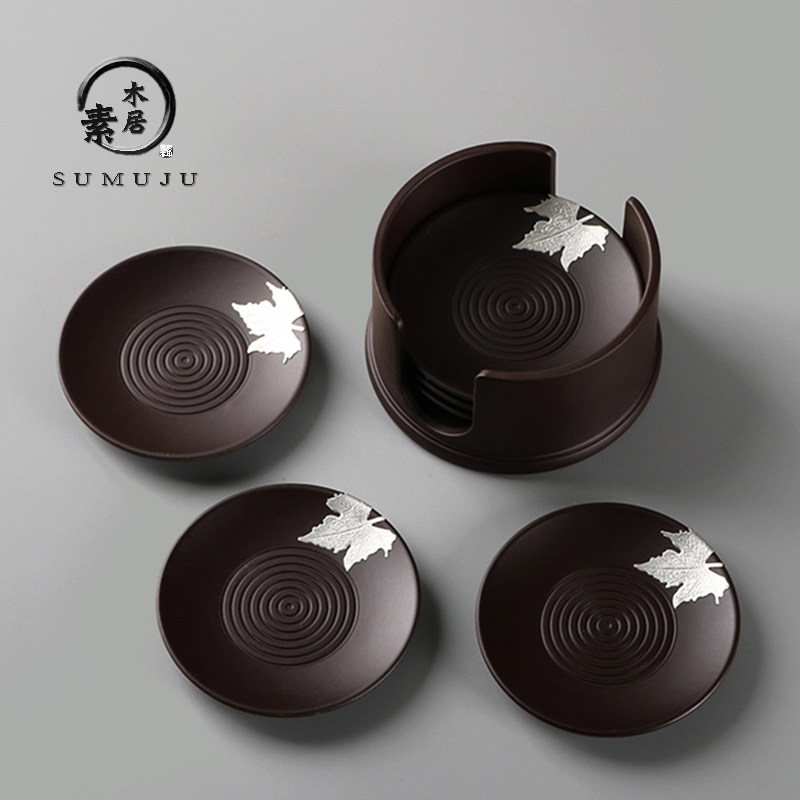 电木镶锡茶杯垫杯托茶托创意黑檀实F木隔热垫套装功夫茶具茶道配