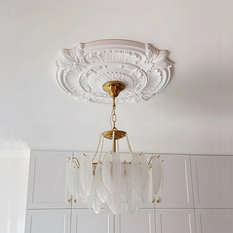 法式pu灯盘f石膏底座圆形欧式吊顶天花板装饰线雕花组合拼花灯座