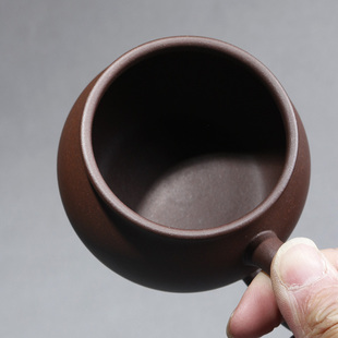 单只 宜兴纯全手e工紫砂口杯老紫泥主人杯带把 茶具茶道配件精品