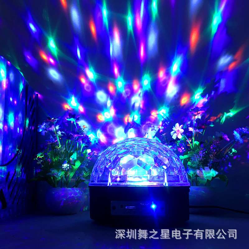 升级款8米舞台灯蓝牙音箱七彩灯led旋转声控水晶魔球灯9色圣诞灯
