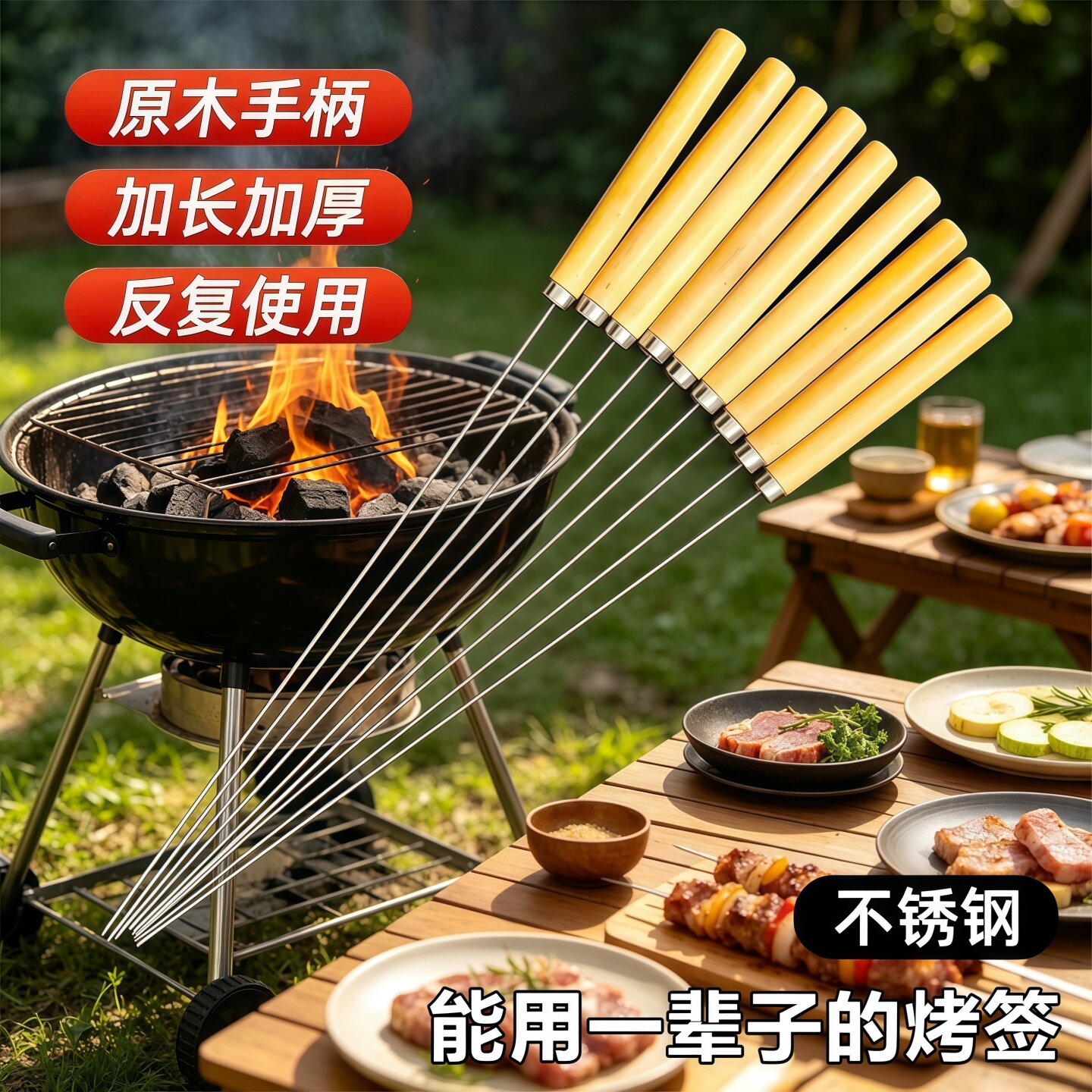 食品级不锈钢商用烤串扁签