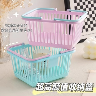 可爱迷你桌面收纳篮学生文具笔筒洗漱化妆品整理收纳盒手提收纳筐