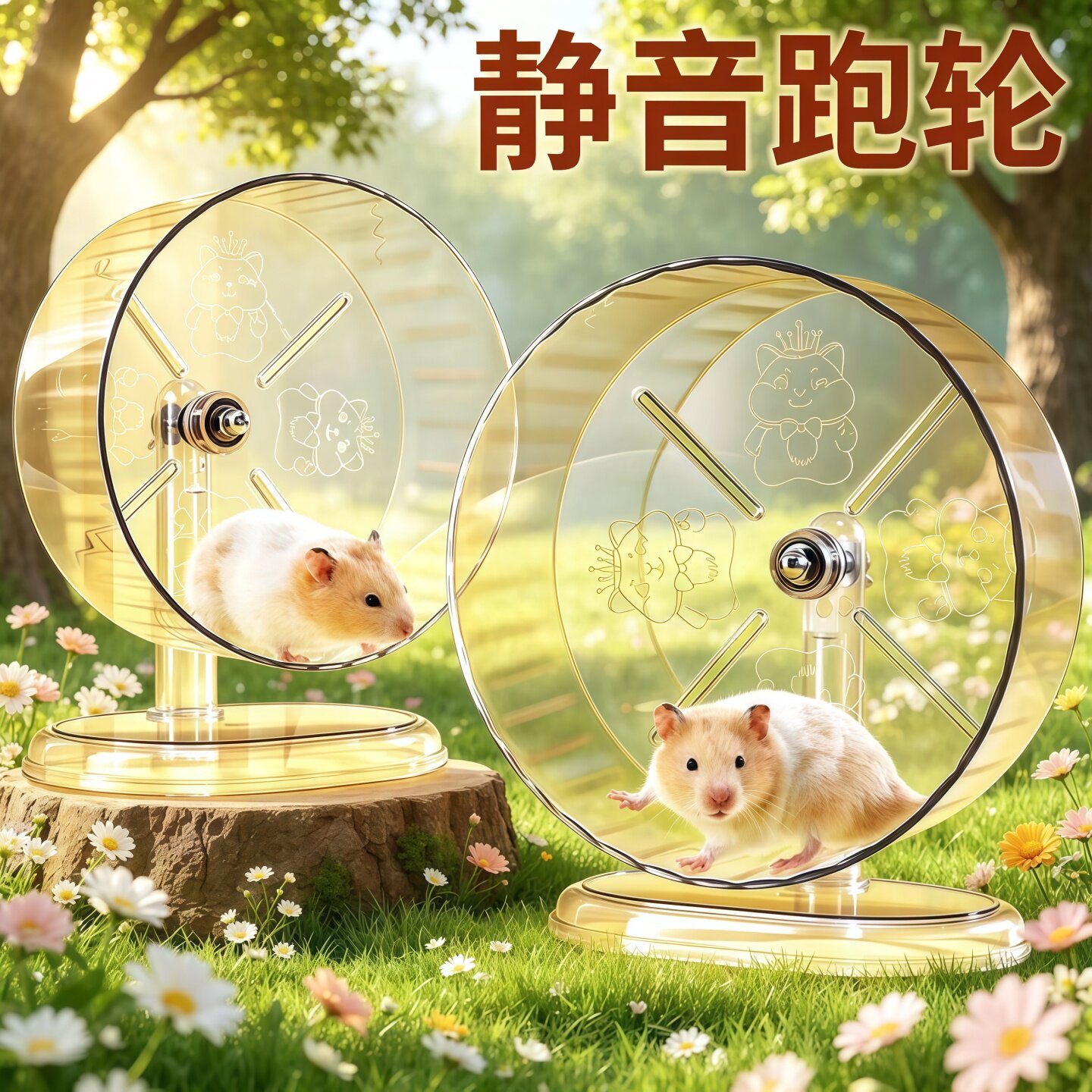 仓鼠转轮跑轮静音滚轮仓鼠金丝熊透明运动滚轮带支架加厚轮壁玩具