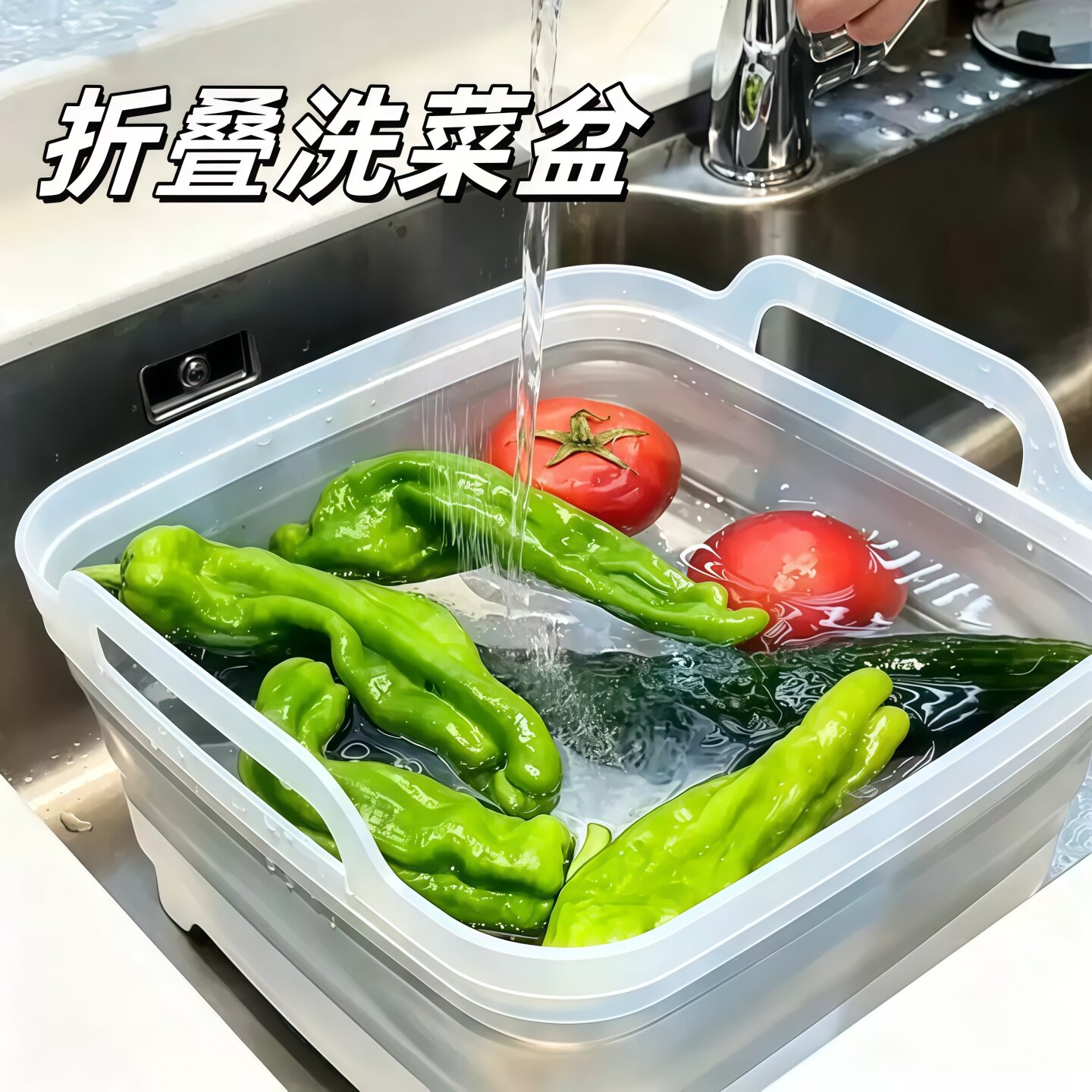 可折叠水槽折叠方形洗菜盆硅胶沥水篮便携式户外旅游洗菜洗水果盆