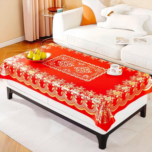 桌布防水防油免洗防烫轻奢高级感红色餐桌垫结婚茶几矩形烫金台布