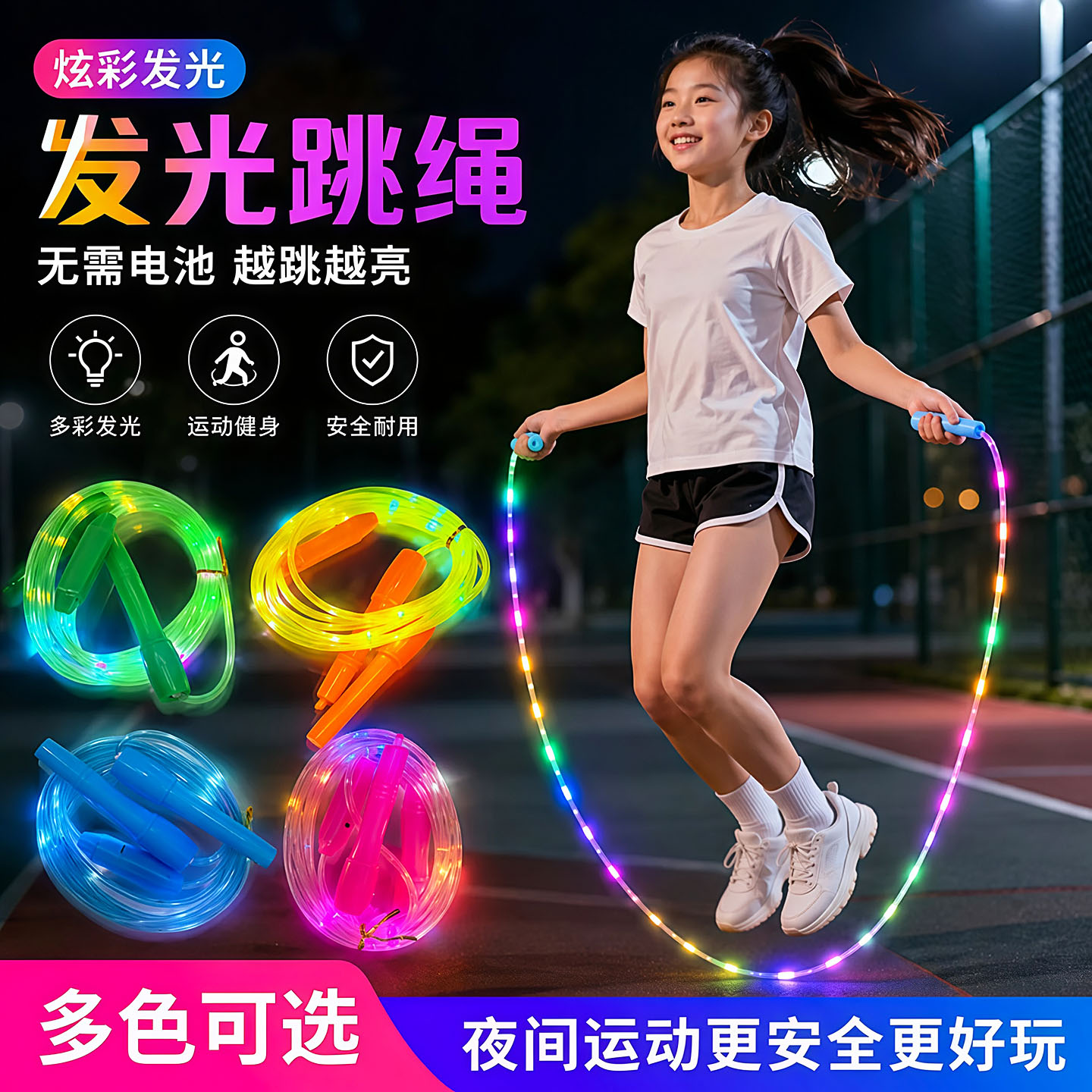 LED七彩发光可调竞速夜光跳绳