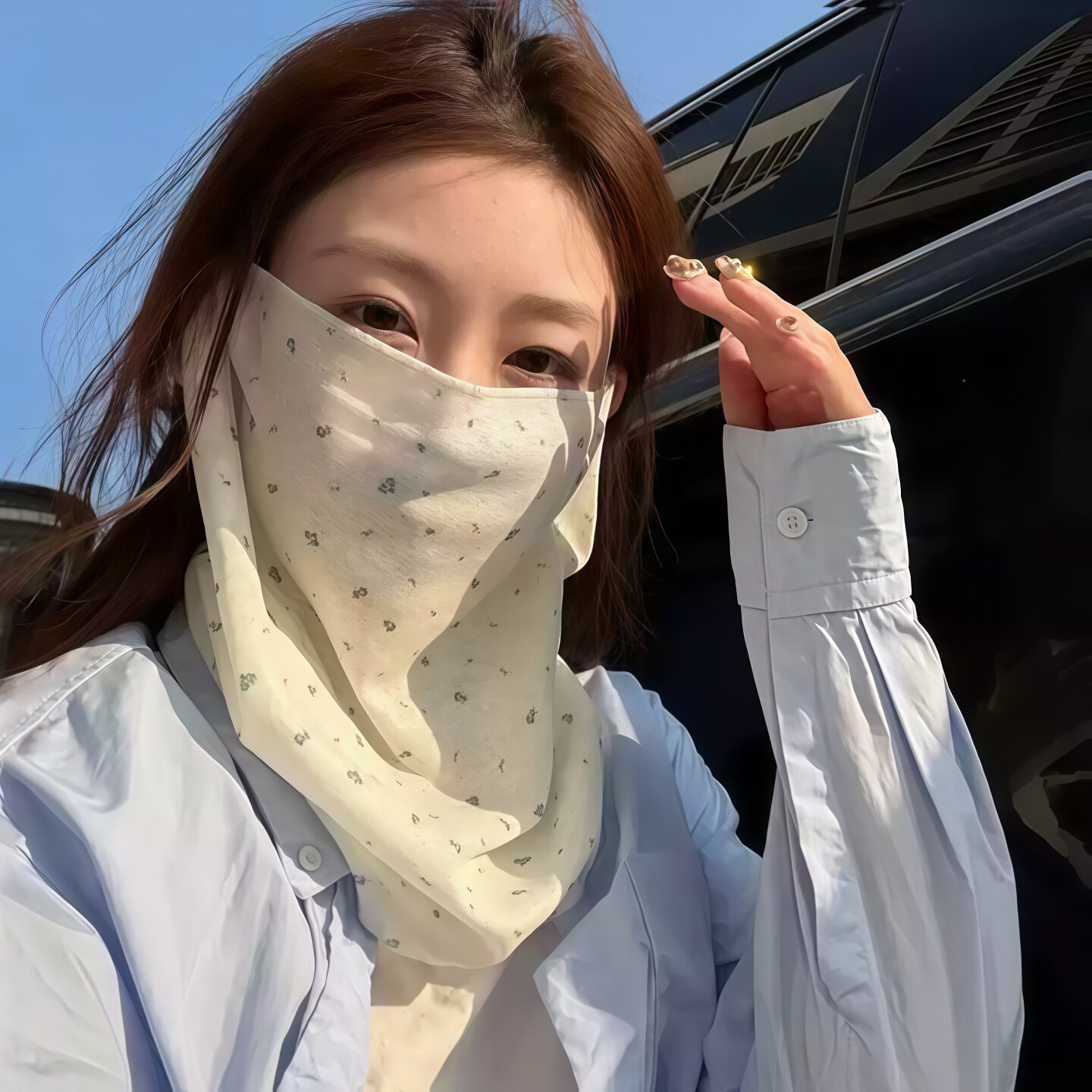 夏季碎花全脸防晒护颈面罩女