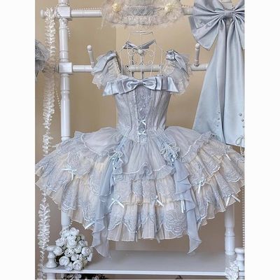 蓝色天鹅芭蕾lolita蝴蝶结洛丽塔日常可爱洋装公主裙甜美jsk