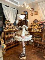 【 Caramel Cat Print 】 Original Lolita dress by Wulamiao for Autumn and Winter, Lolita plush hooded cape dress thumbnail 4