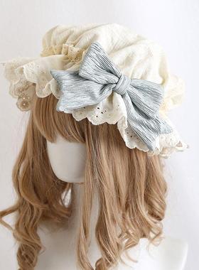 日系doll感小佩蒂Lolita蝴蝶结帽子薄款帽洛丽塔蕾丝花边睡帽bb帽