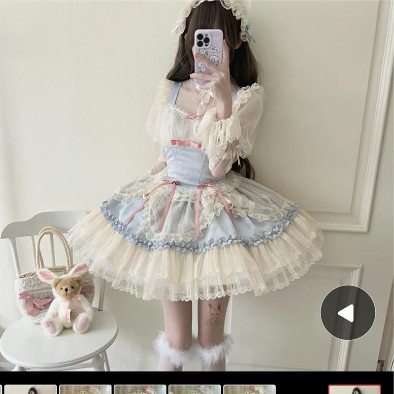 韩菇凉~原创设计Lolita洋装小众芭蕾风jsk吊带连衣裙【花季结缘】