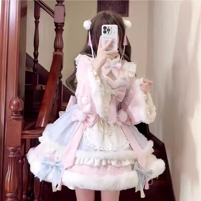 小雪姬中华风lolita连衣裙op毛绒冬天lo裙连衣裙全套新年战袍加厚
