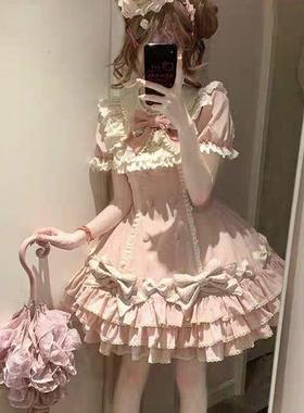 条纹千层Lolita洛丽塔蛋糕裙可爱甜美公主短袖op春秋夏古早doll感