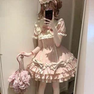 op春秋夏古早doll感 条纹千层Lolita洛丽塔蛋糕裙可爱甜美公主短袖